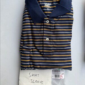 Lands End Men's 2XL/T Striped Comfort First Mesh Short Sleeve Polo Shirt Navy Mu